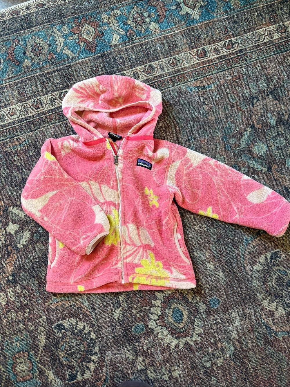 Patagonia Pink Floral Hooded Fleece Synchilla Jacket